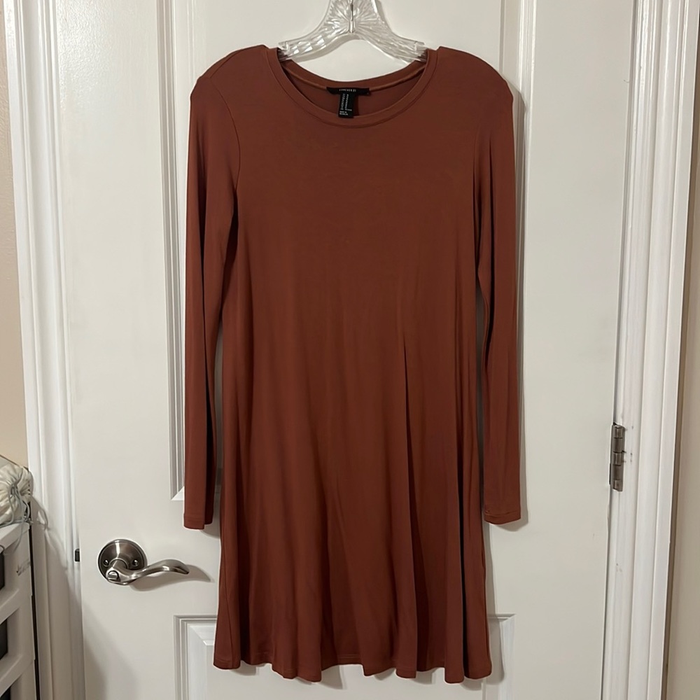 Brown/orange, comfortable, stretchy, long sleeve t-shirt dress from Forever 21